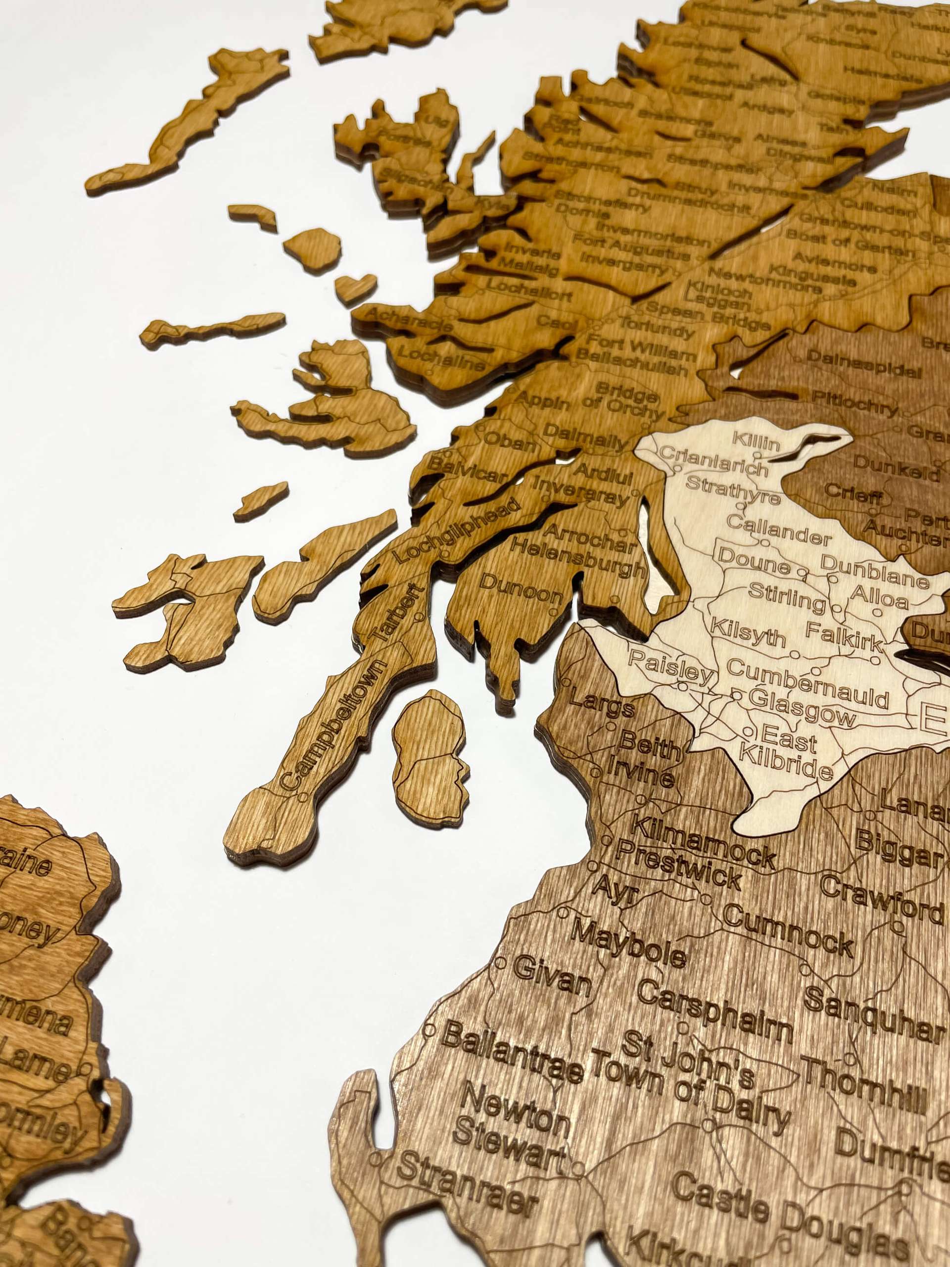 Mapa de madera del Reino Unido (Islas británicas e Irlanda)