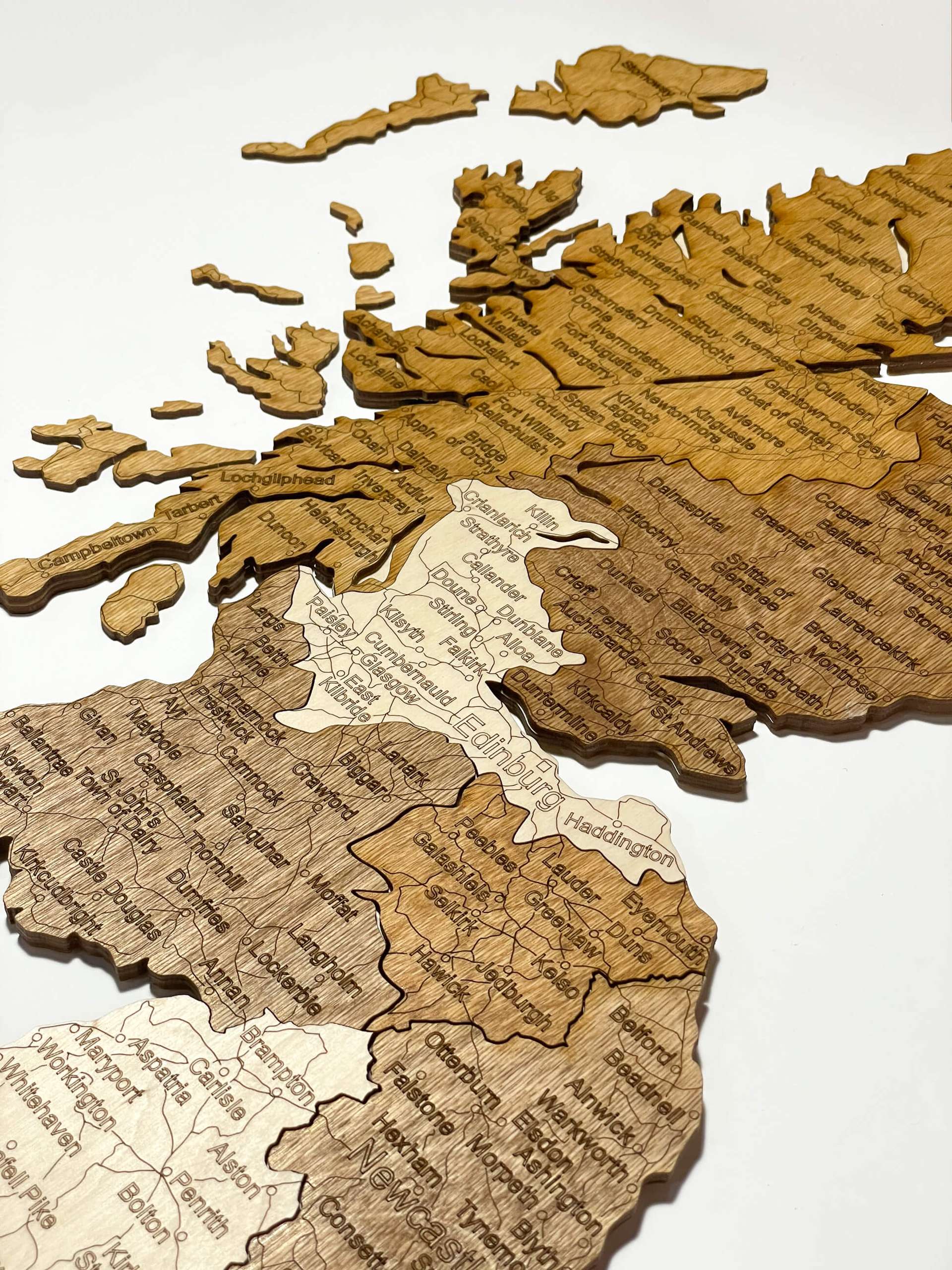 Mapa de madera del Reino Unido (Islas británicas e Irlanda)
