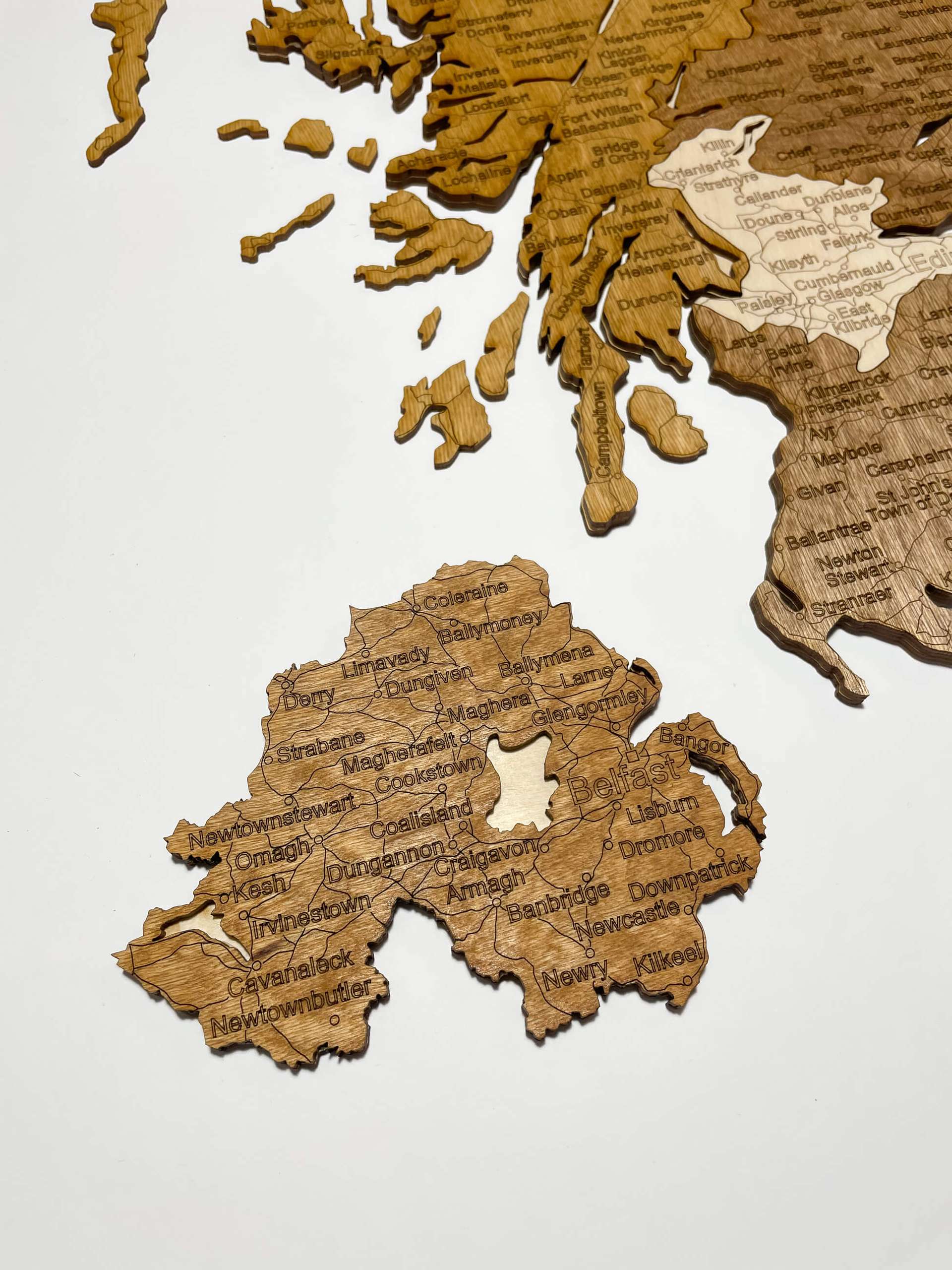 Mapa de madera del Reino Unido (Islas británicas e Irlanda)