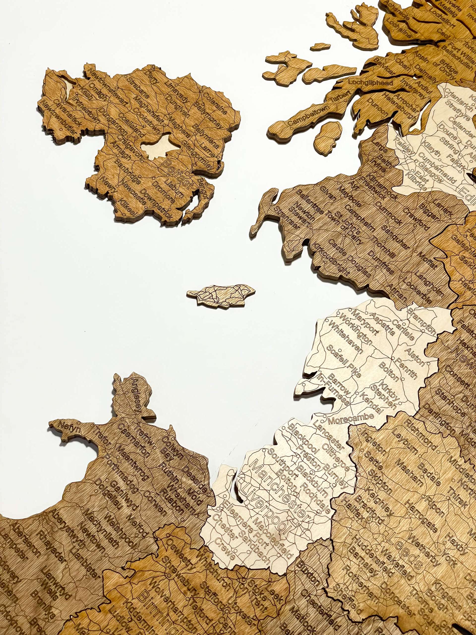 Mapa de madera del Reino Unido (Islas británicas e Irlanda)