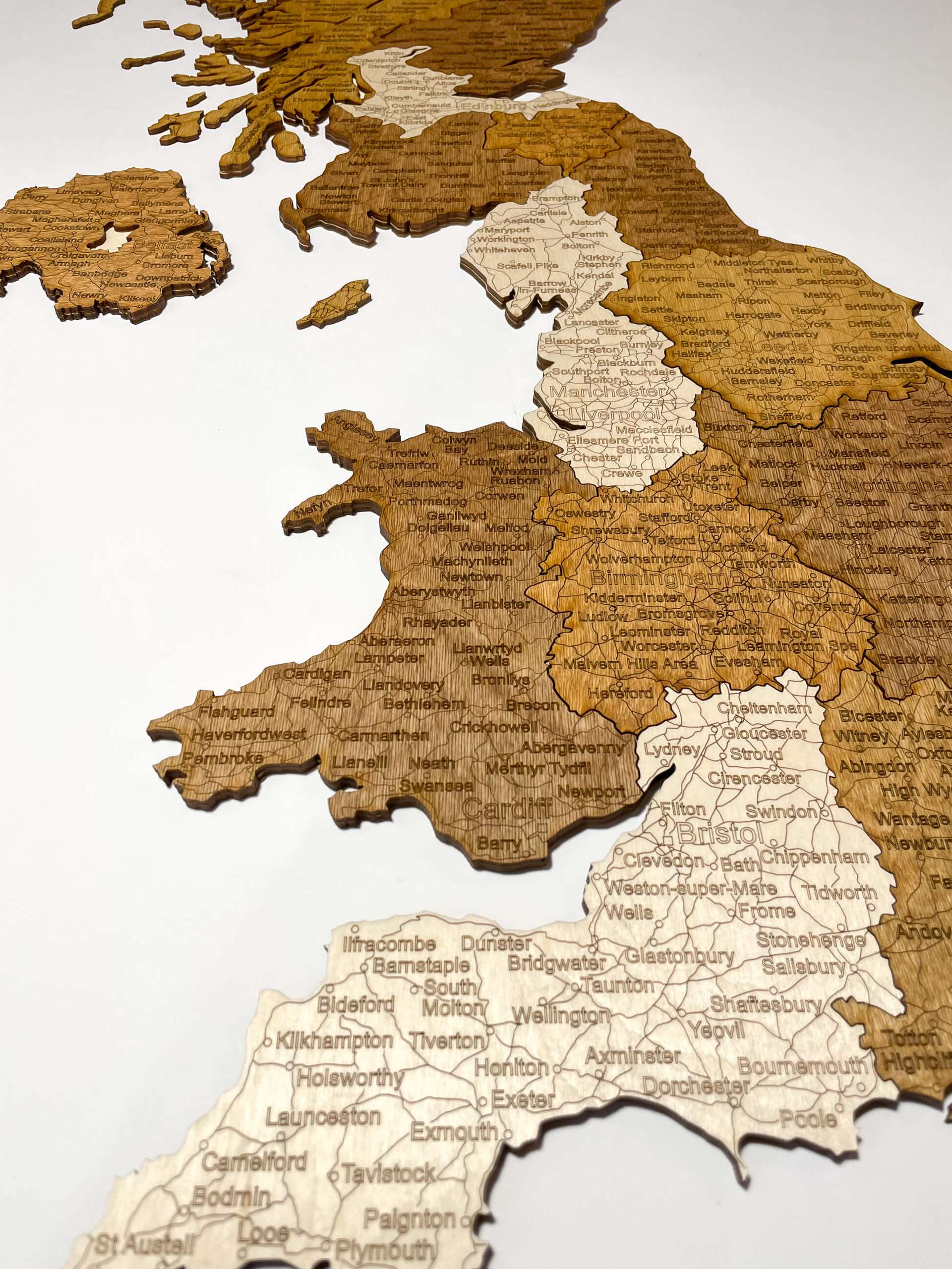 Mapa de madera del Reino Unido (Islas británicas e Irlanda)