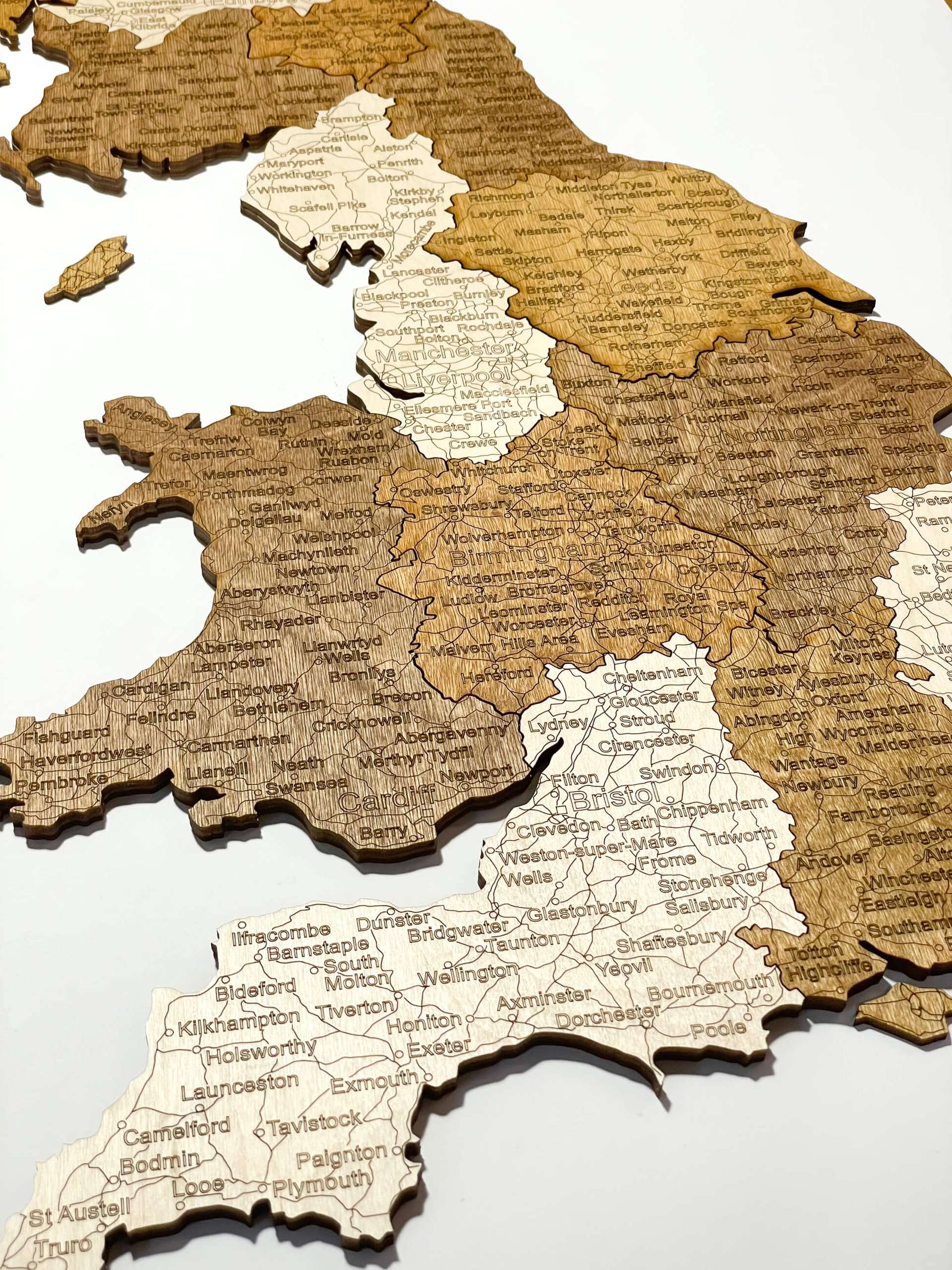 Mapa de madera del Reino Unido (Islas británicas e Irlanda)