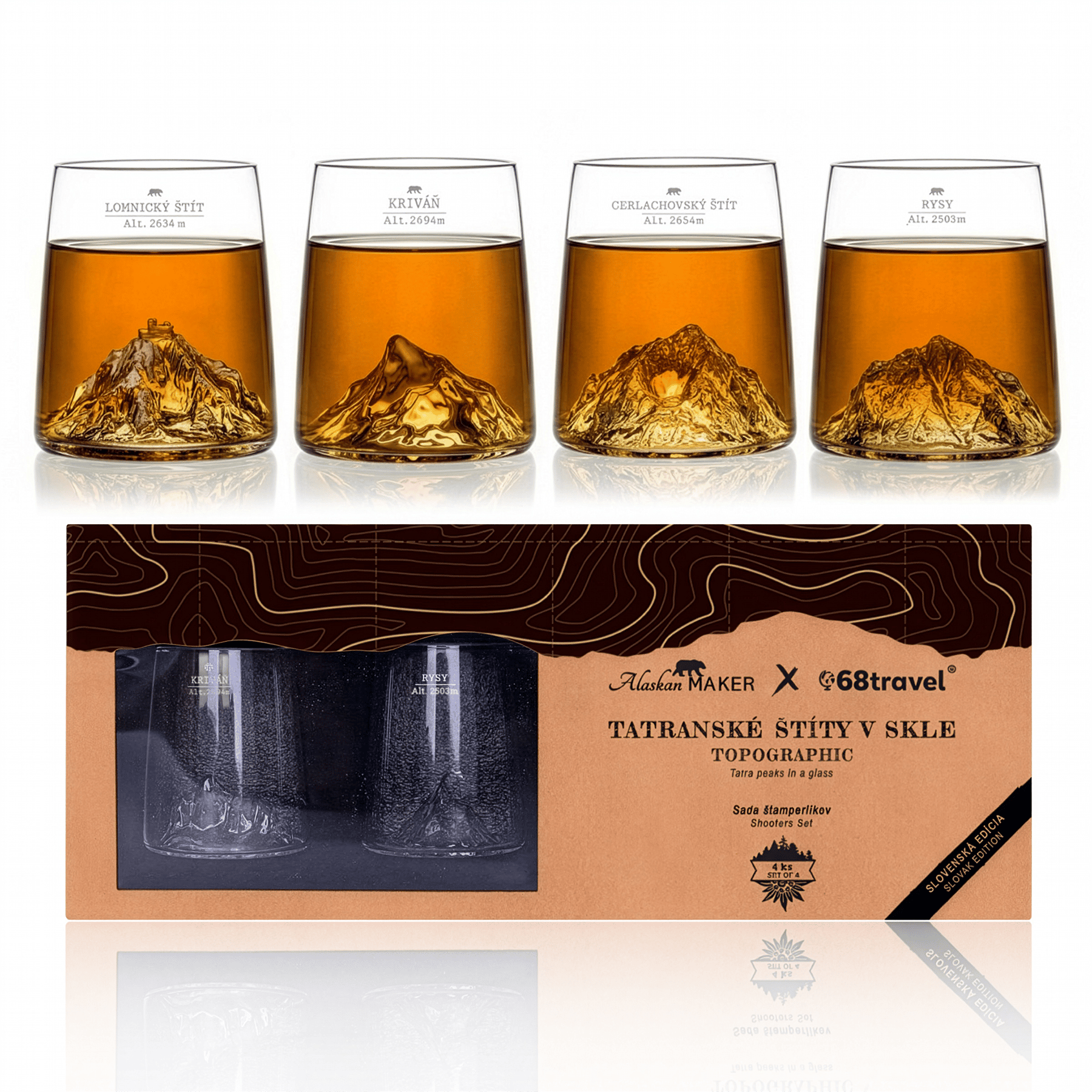 68travel & Alaskan Maker Sommets des Tatras - Set de 4 verres à shot
