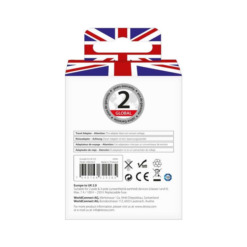 SKROSS utazóadapter Európából az Egyesült Királyságba (UK)