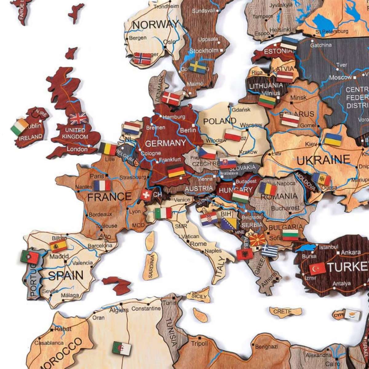 Banderas de madera de países del Mundo para mapas a todo color