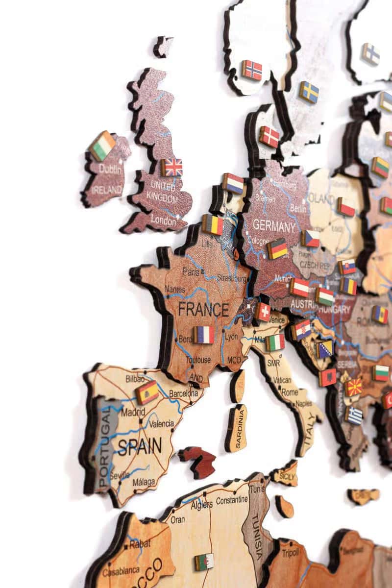 Banderas de madera de países del Mundo para mapas a todo color