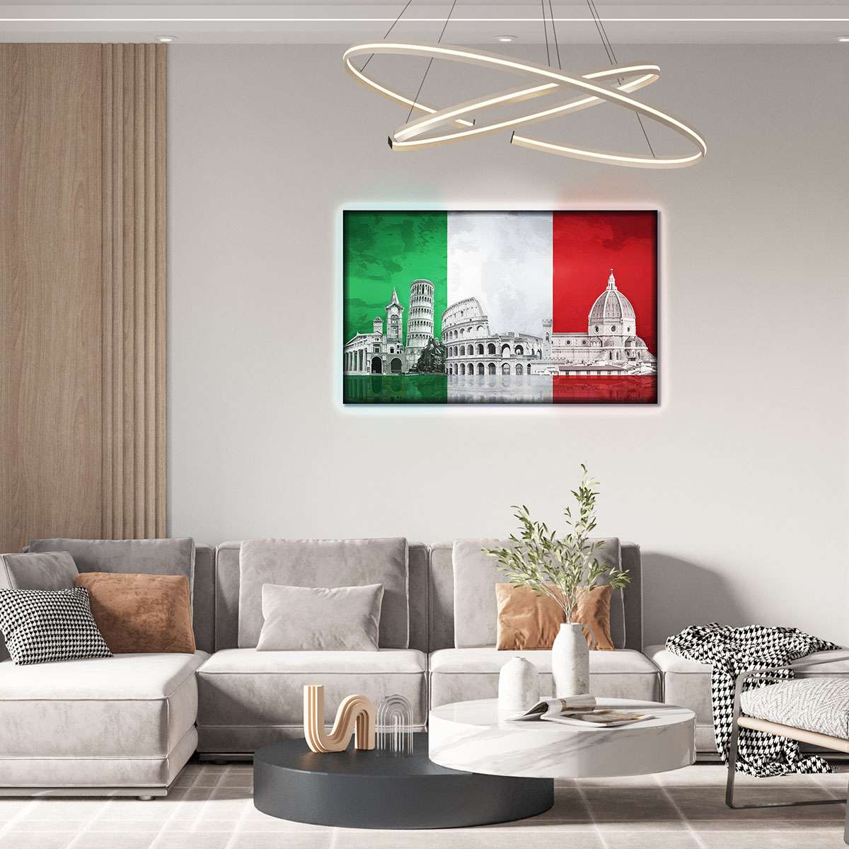 Italy Wall Picture with Backlight - Flag and Monuments