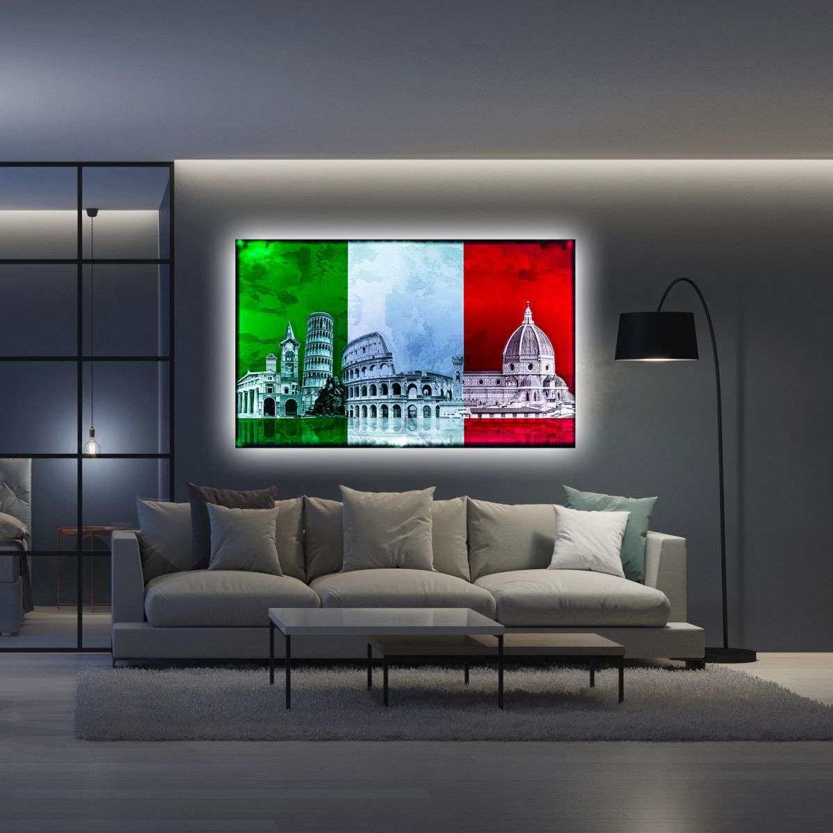 Italy Wall Picture with Backlight - Flag and Monuments