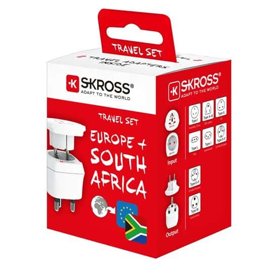 SKROSS Sudáfrica y Europa, combo adaptador de viaje tipo M