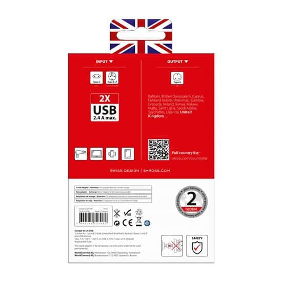 SKROSS UK USB Reino Unido, adaptador de viaje tipo G