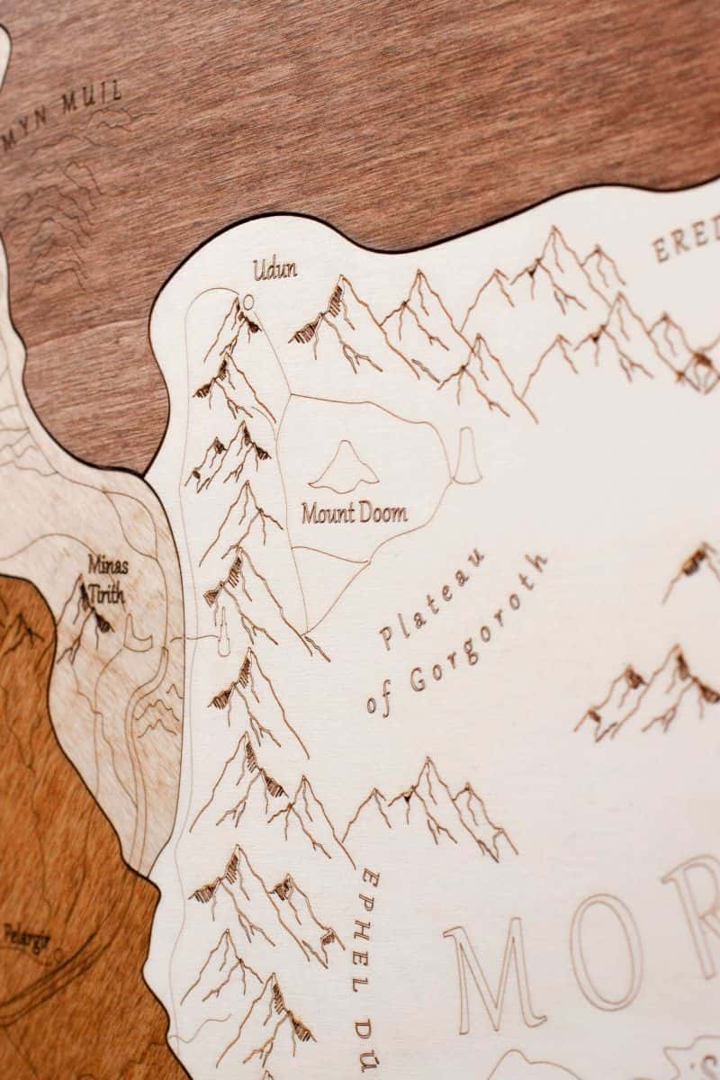 Karte von Mittelerde aus Holz