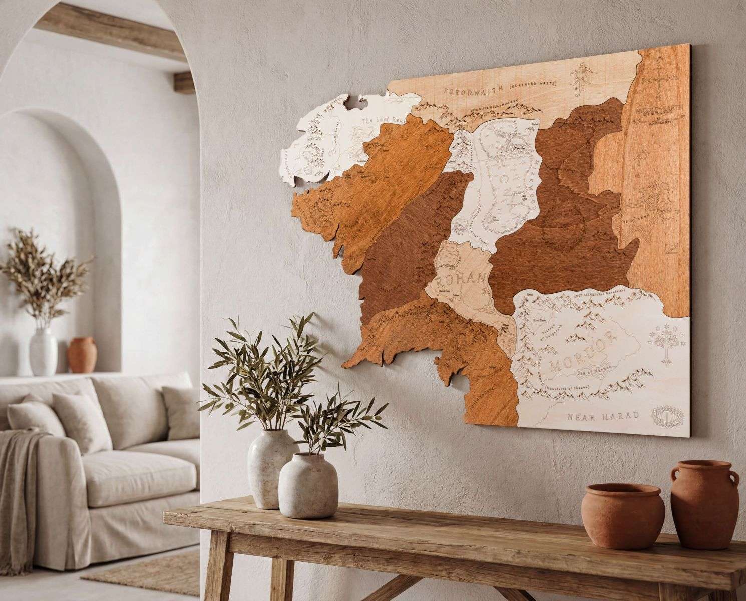 Karte von Mittelerde aus Holz