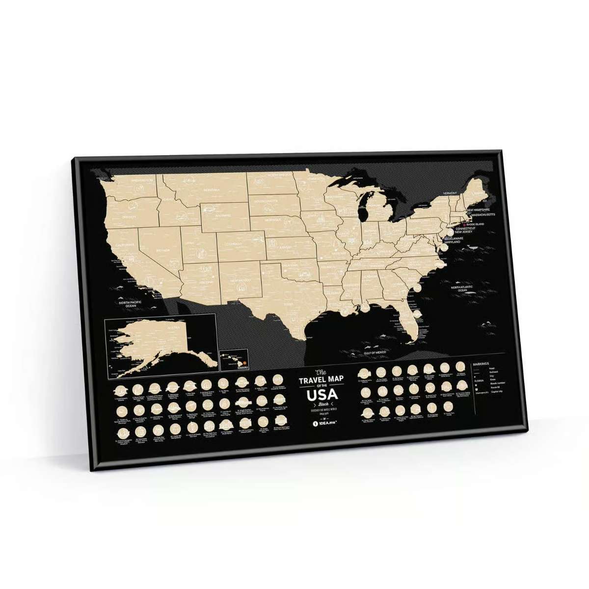 Čierna cestovná mapa USA Scratch off