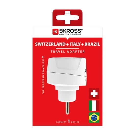 SKROSS Brasil, Italia y Suiza, Adaptador de viaje tipo J/N/L