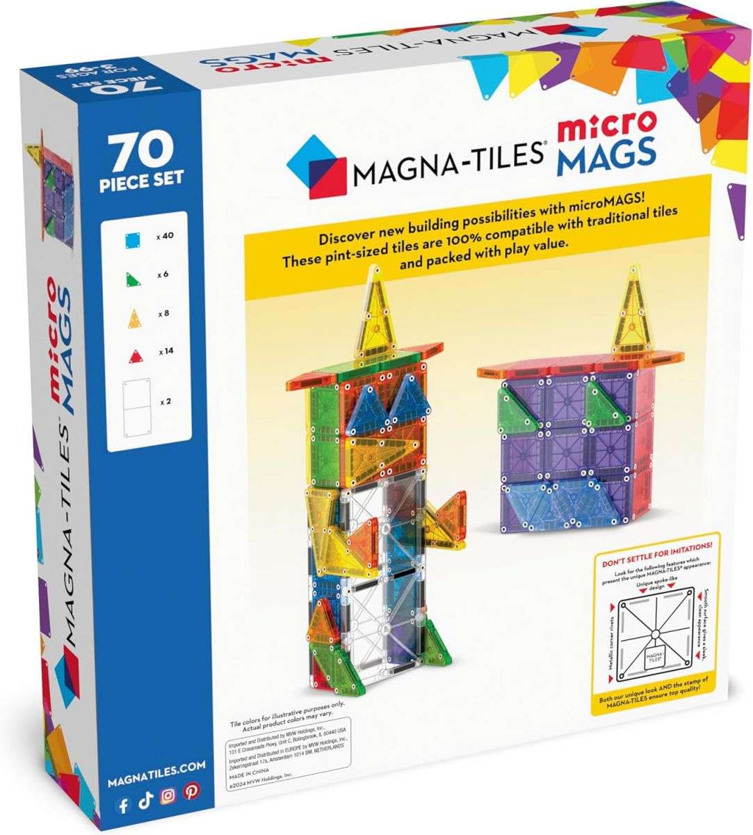 Magna-Tiles microMAGS 70-dielna magnetická stavebnica Deluxe