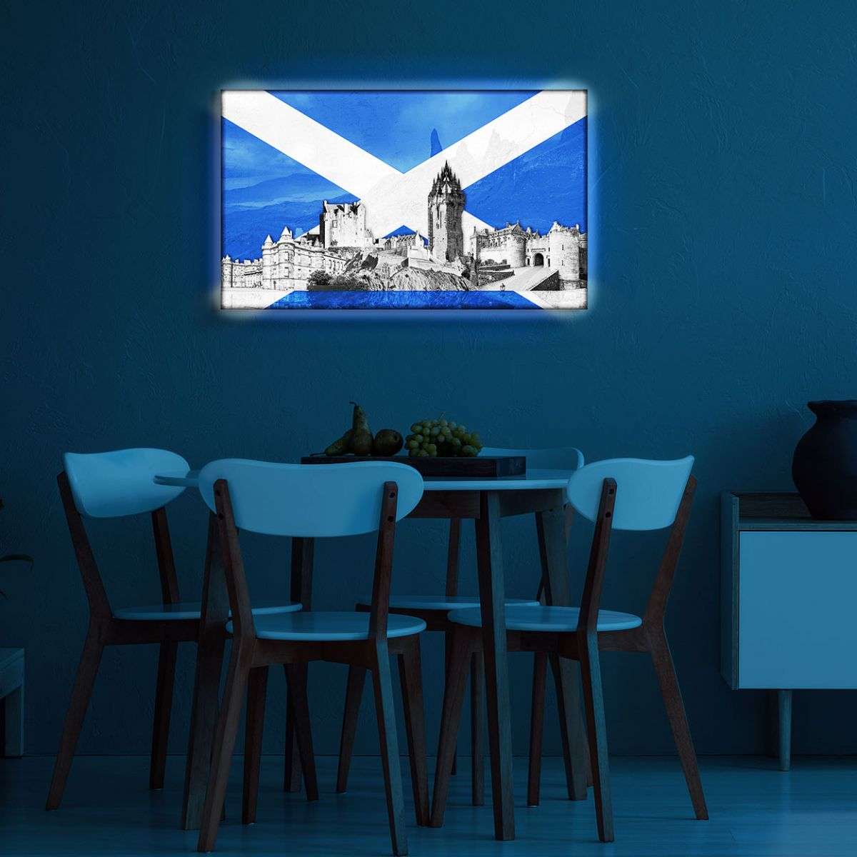 Scottish wall picture with backlighting - flag and landmarks