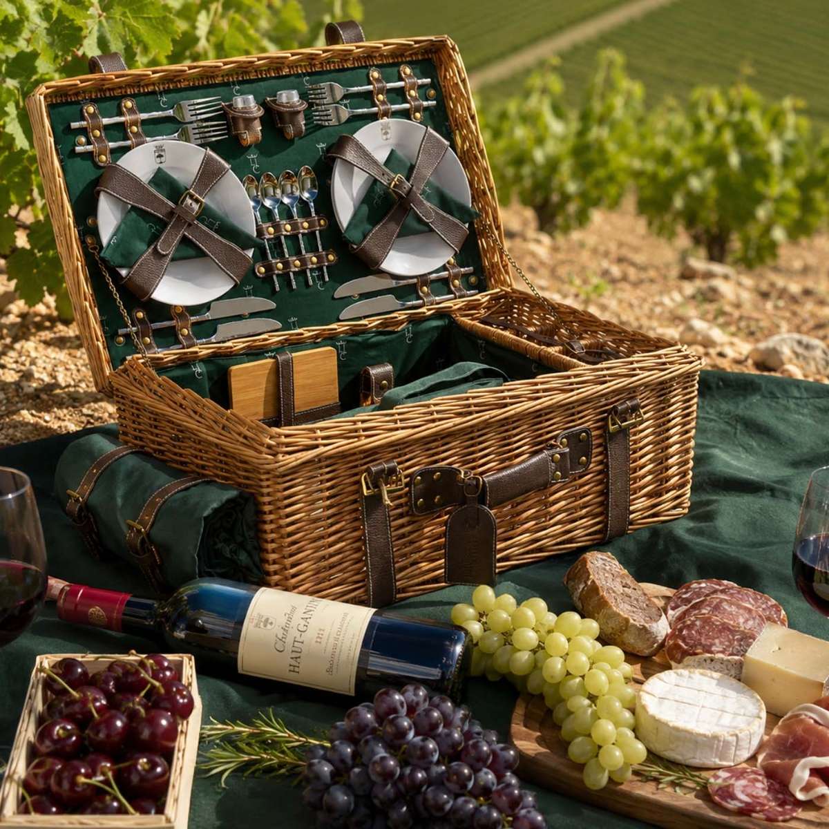 Les Jardins de la Comtesse Picknickkorb Champs-Élysées dunkelgrün für 4 Personen