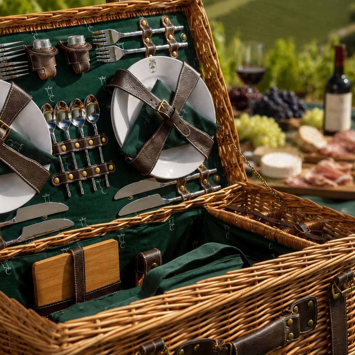 Les Jardins de la Comtesse Picknickkorb Champs-Élysées dunkelgrün für 4 Personen