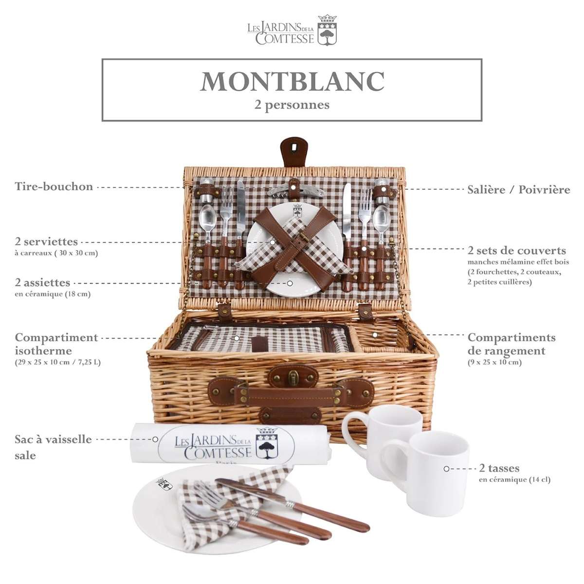 Les Jardins de la Comtesse cesta de picnic Mont Blanc natural para 2 personas