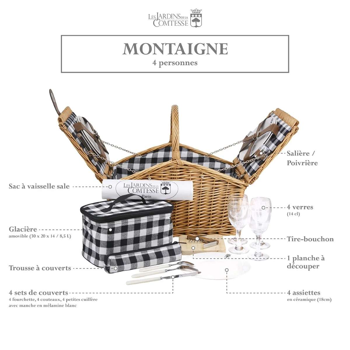 Les Jardins de la Comtesse cesta de picnic Montaigne natural para 4 personas