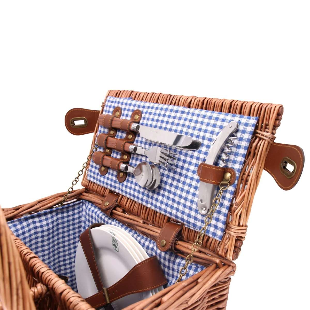Cesta de picnic Saint-Germain Vichy azul para 4 personas de Les Jardins de la Comtesse