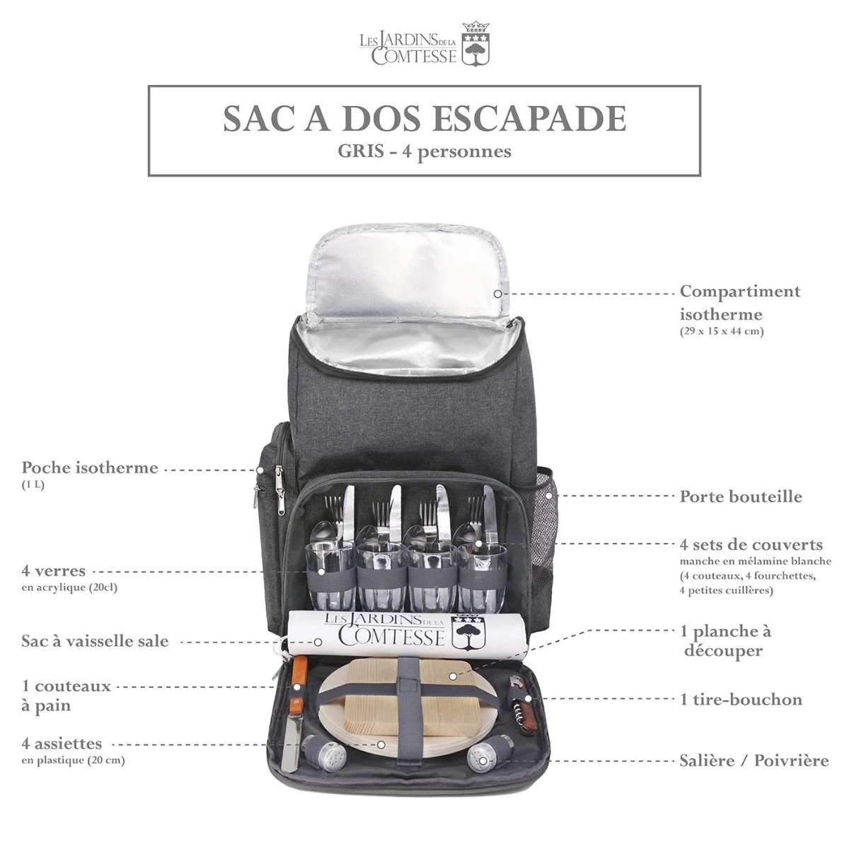 Les Jardins de la Comtesse mochila de picnic Escapade - 4 personas