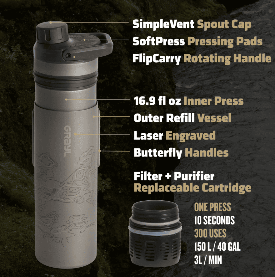 Μπουκάλι καθαρισμού Grayl UltraPress 500 ml Ti Purifier Bottle