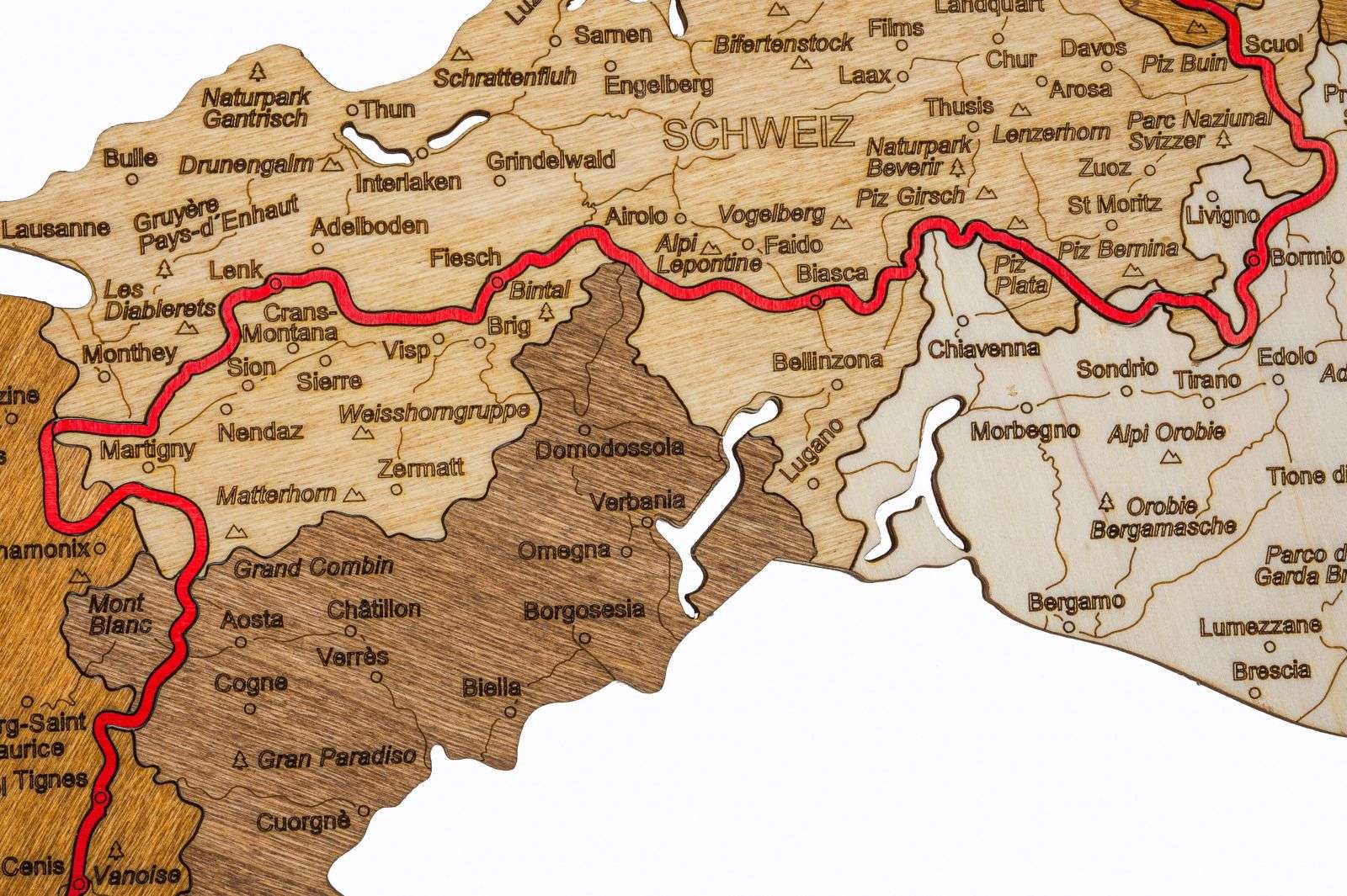 Hölzerne Karte der Via Alpina
