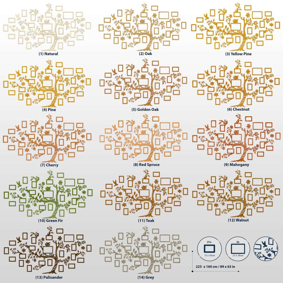 Árbol genealógico de madera con 23 marcos de fotos