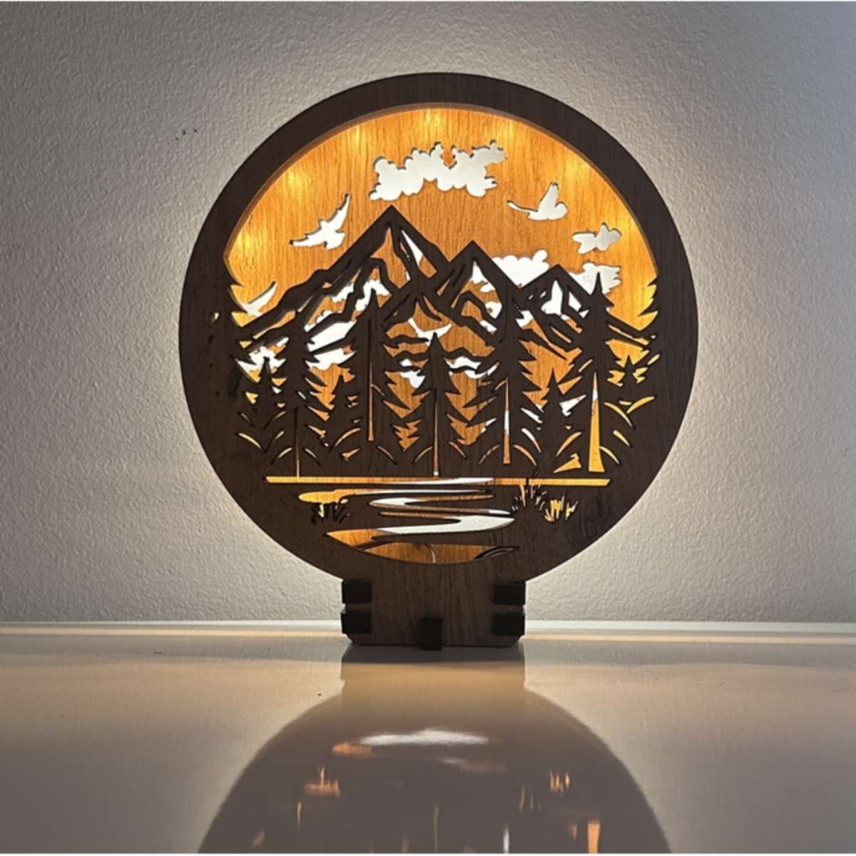 Houten LED-lamp „Bosh bergen“ 20×22 cm
