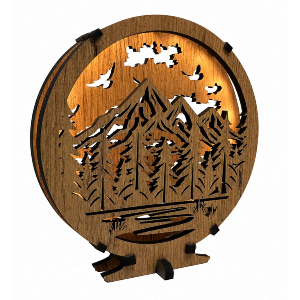Houten LED-lamp „Bosh bergen“ 20×22 cm