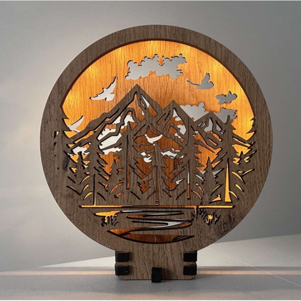 Houten LED-lamp „Bosh bergen“ 20×22 cm