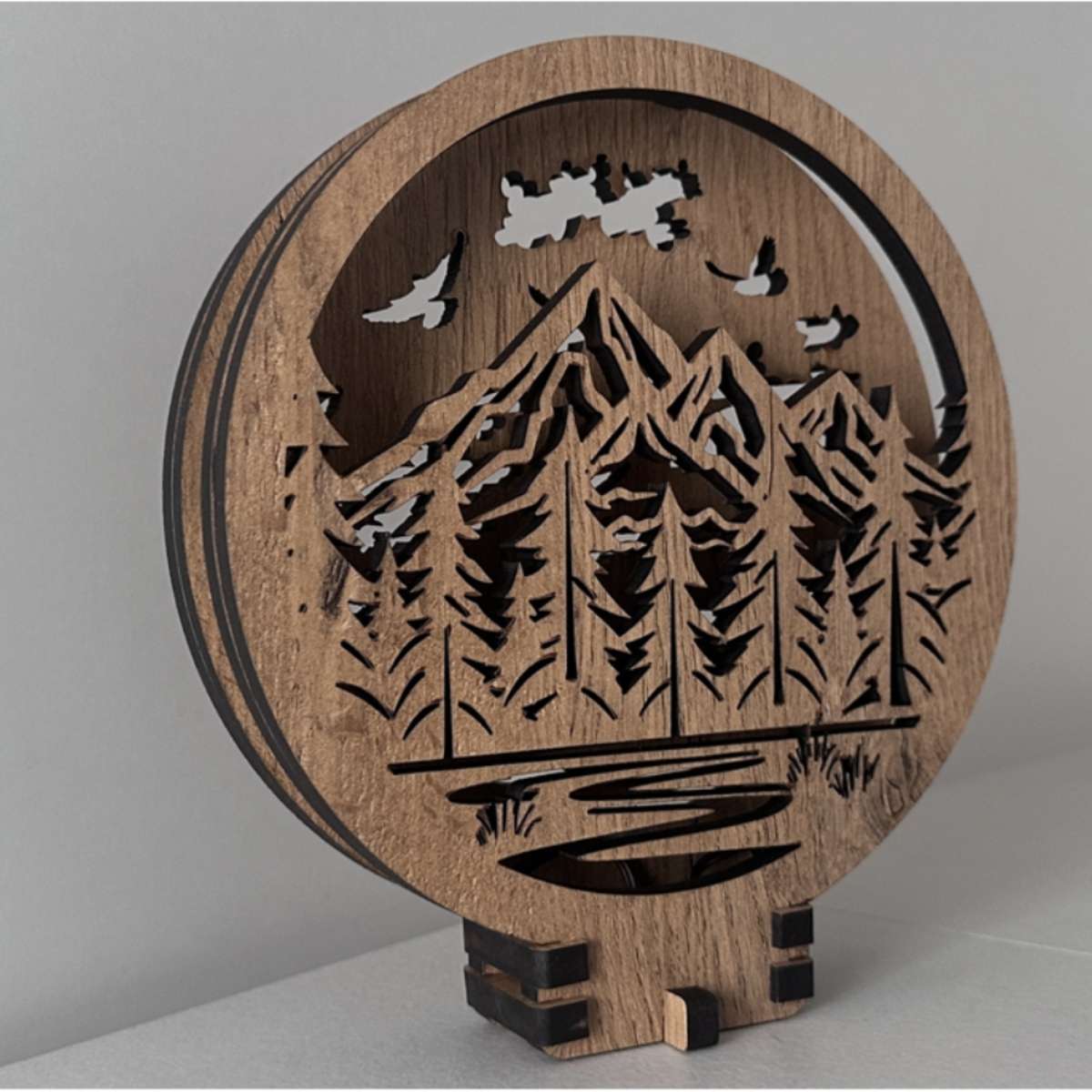 Houten LED-lamp „Bosh bergen“ 20×22 cm