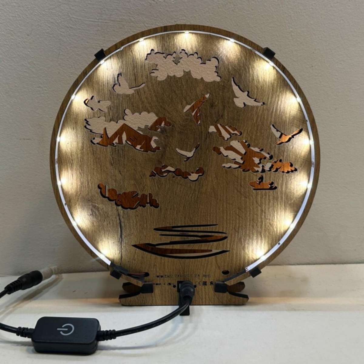 Houten LED-lamp „Bosh bergen“ 20×22 cm