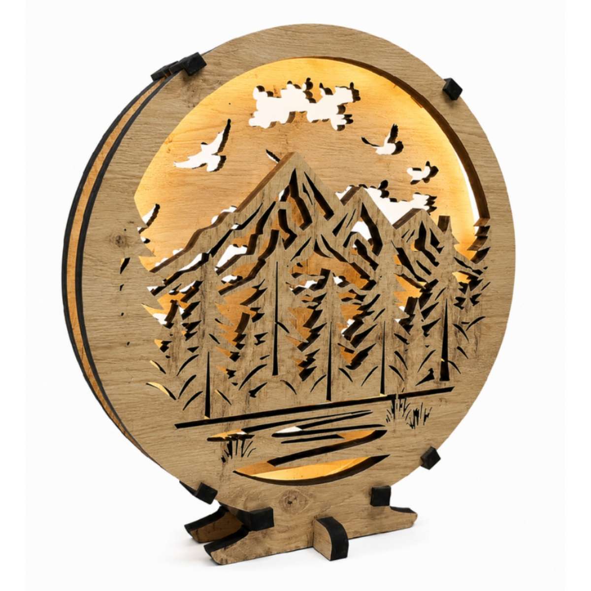 Houten LED-lamp „Bosh bergen“ 20×22 cm