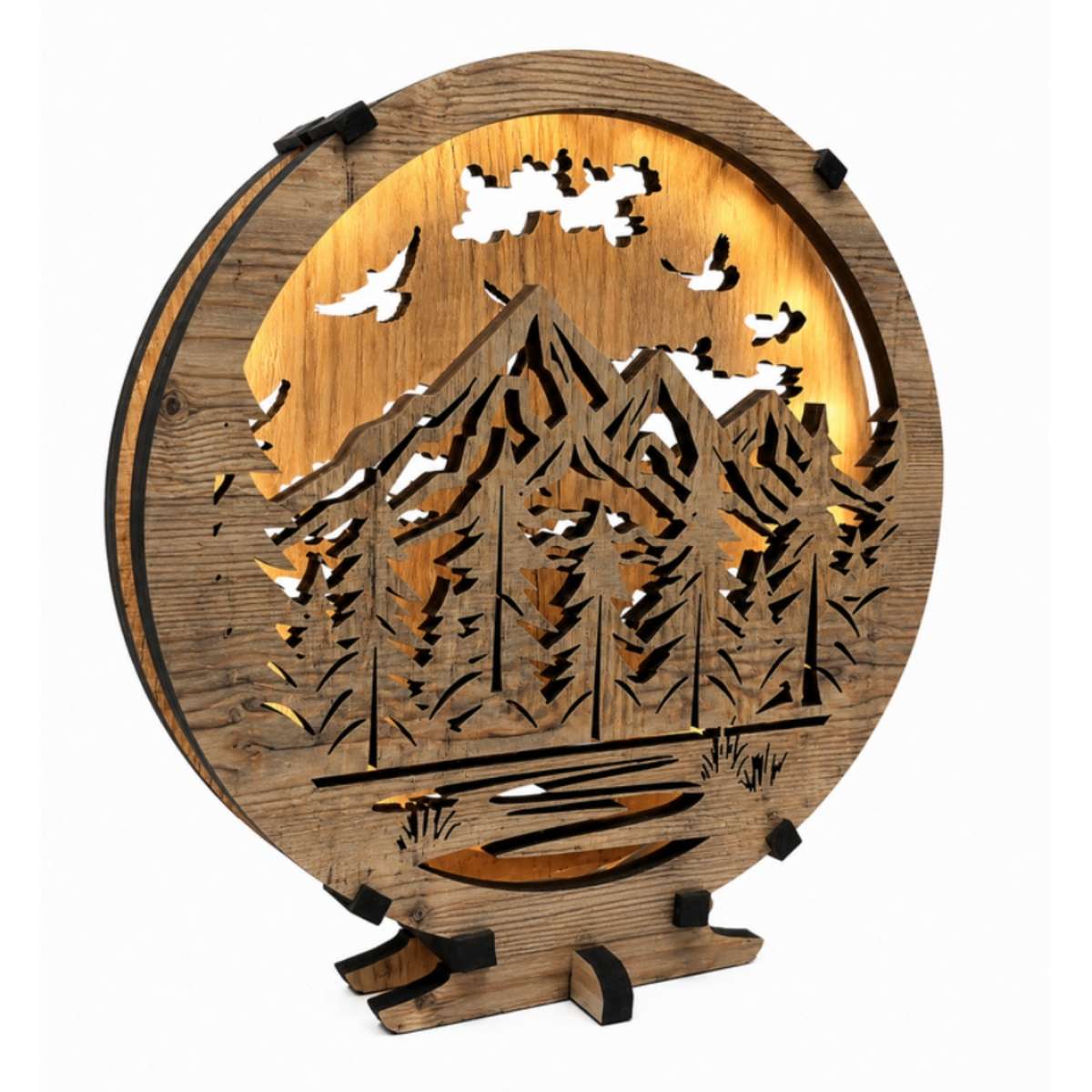Houten LED-lamp „Bosh bergen“ 20×22 cm