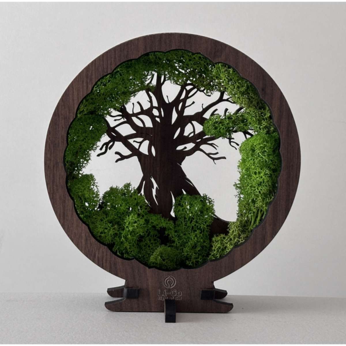 Houten LED-lamp „Mos en boom“ 20×22 cm