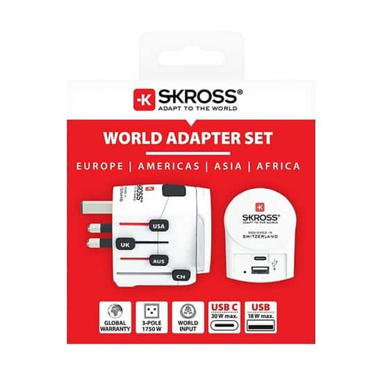 SKROSS adaptador de viaje PRO+ USB AC30PD, universal, con toma de tierra, USB A+C 30W PD