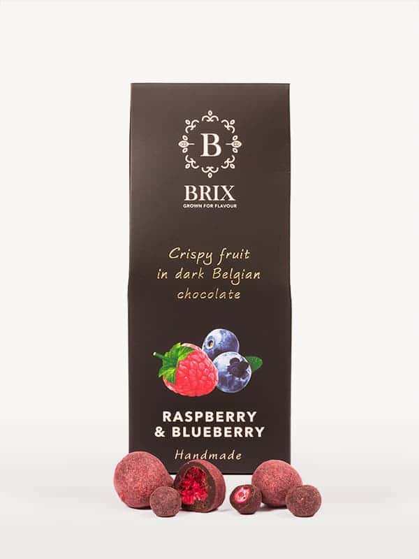 BRIX Framboise et myrtille dans du chocolat noir 80g – Édition artisanale