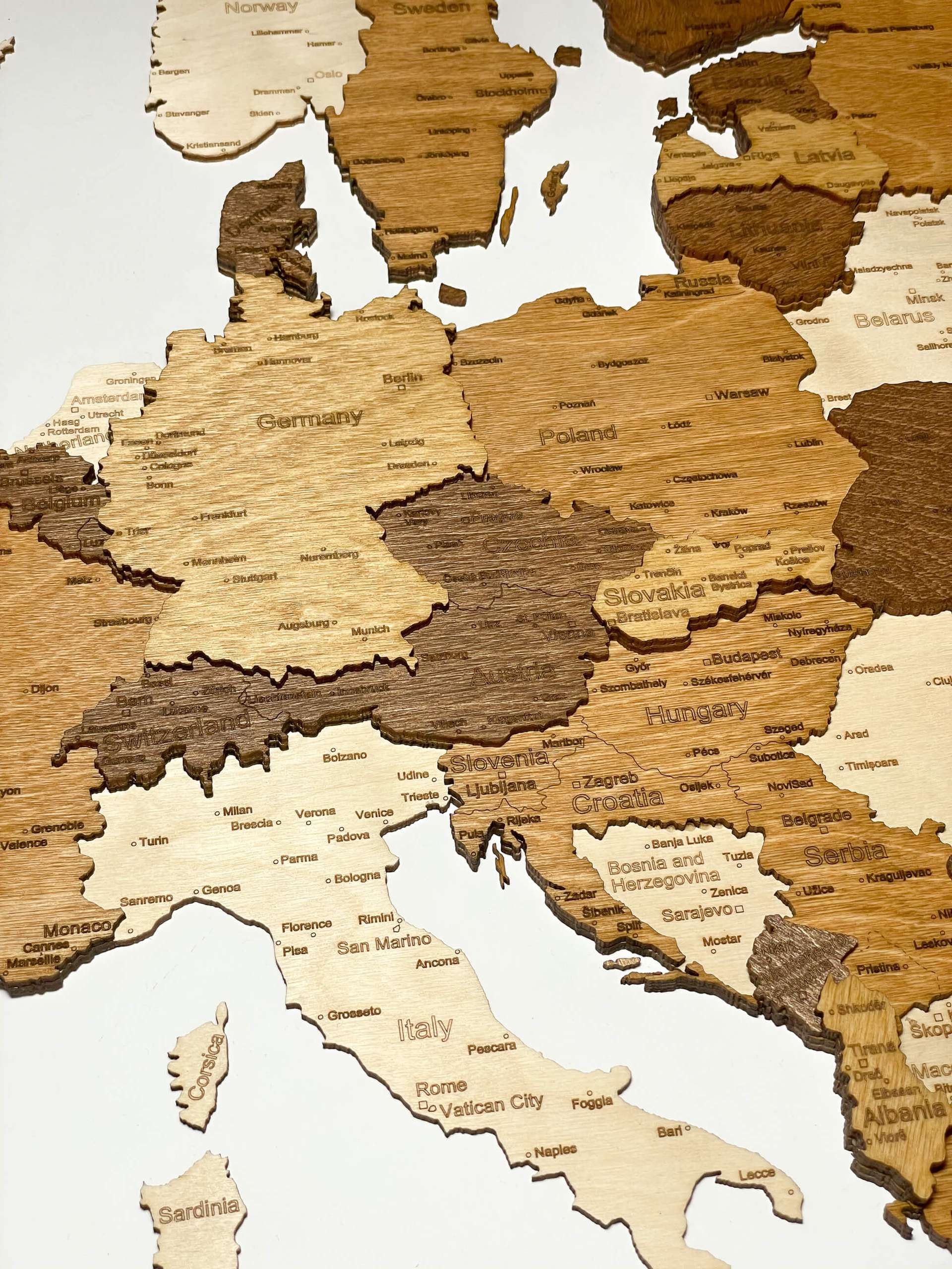 Mapa de pared de madera de Europa