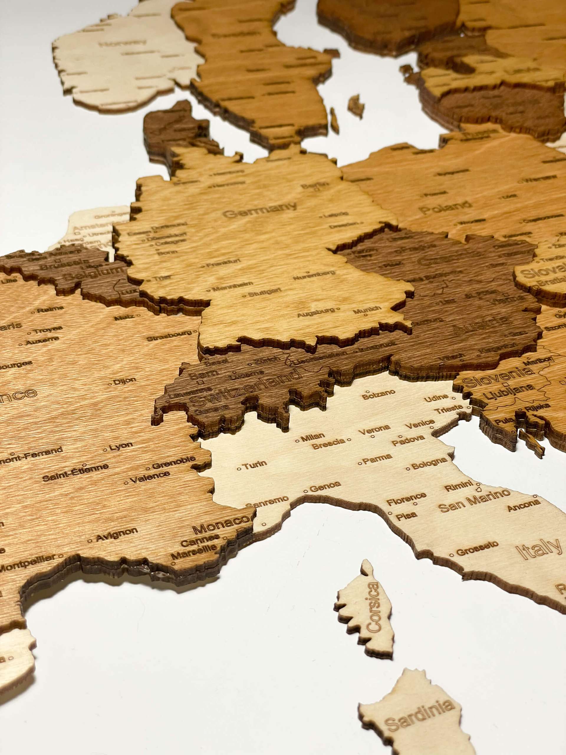 Mapa de pared de madera de Europa