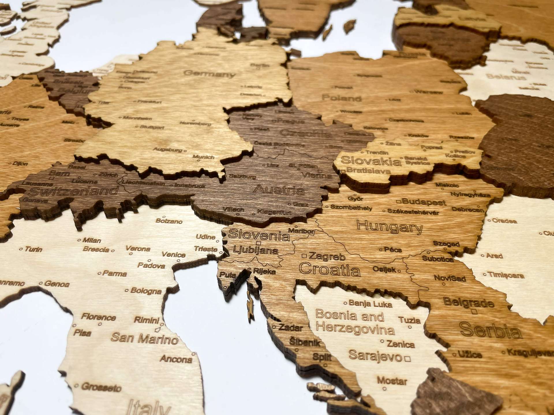 Mapa de pared de madera de Europa