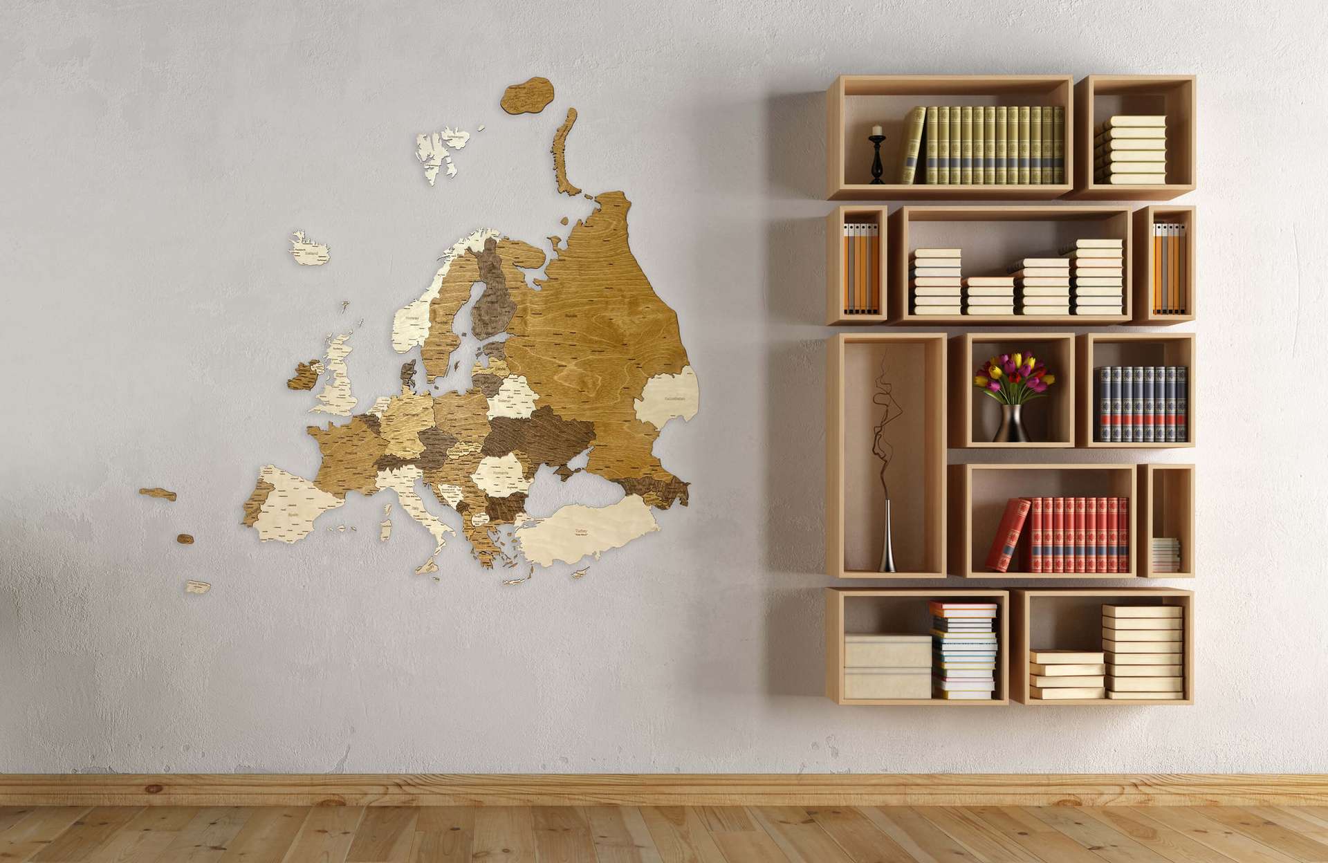 Mapa de pared de madera de Europa