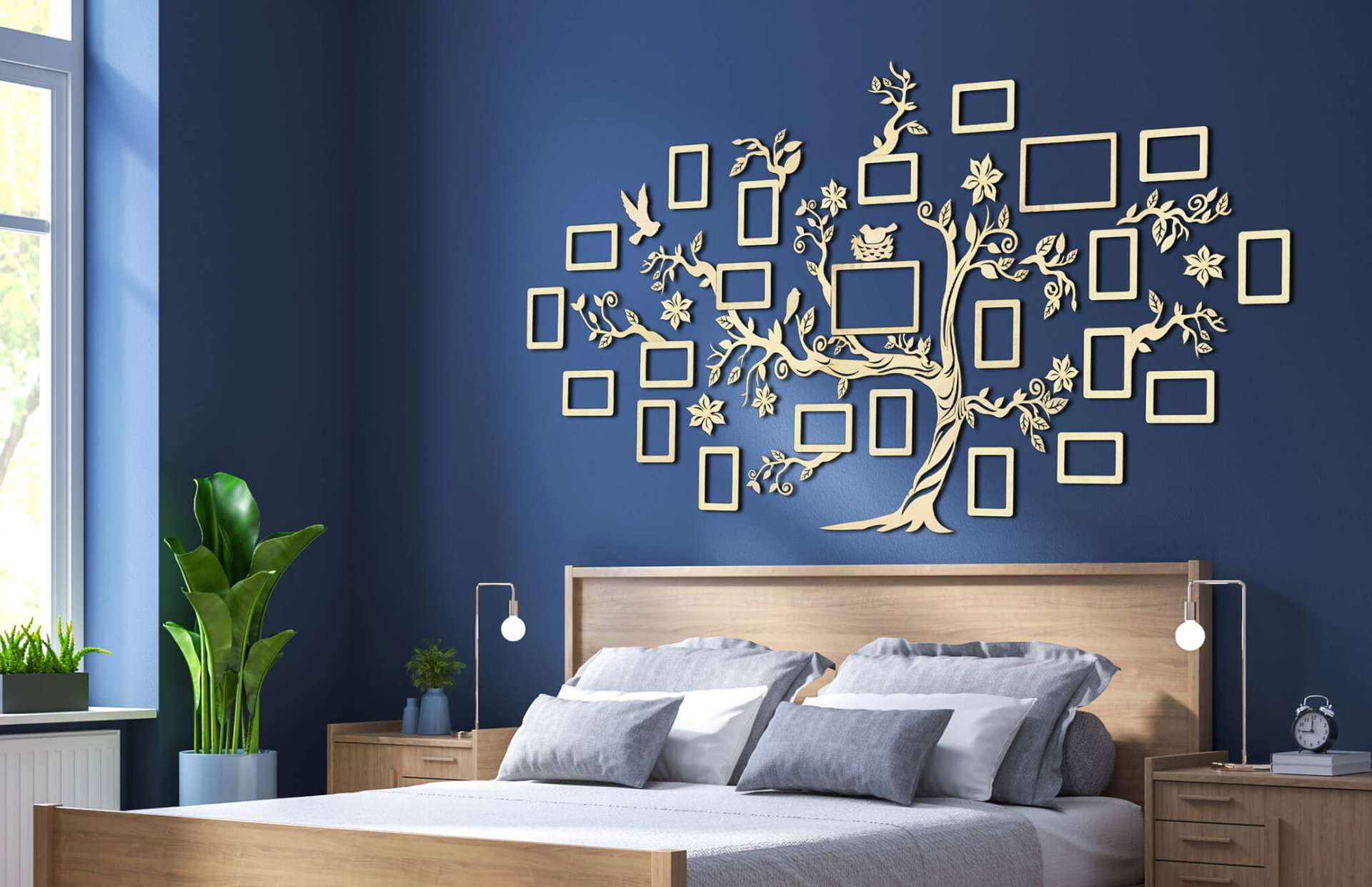 Árbol genealógico de madera con 23 marcos de fotos