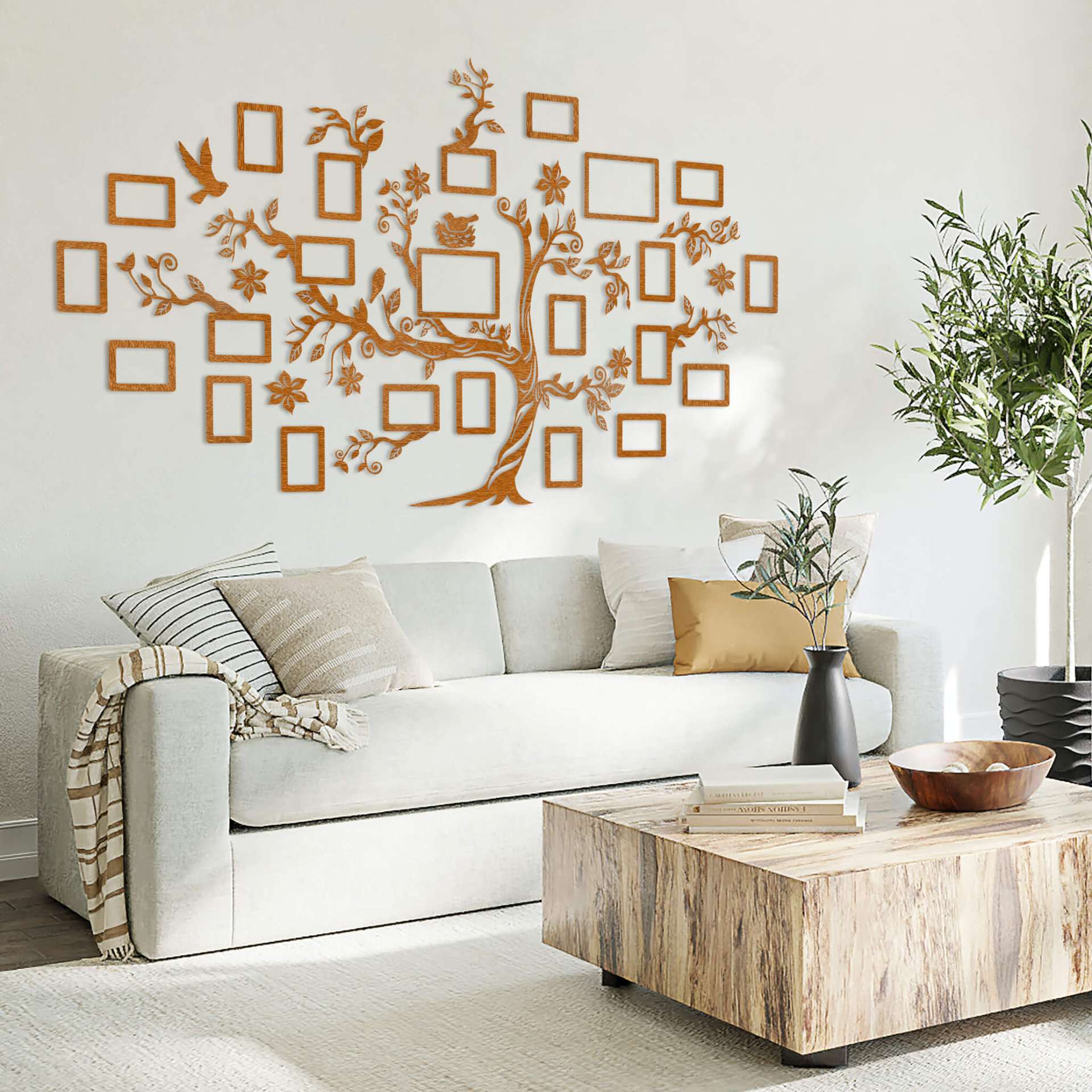 Árbol genealógico de madera con 23 marcos de fotos