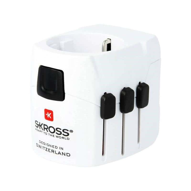 Adaptador de viaje SKROSS - USB ligero, 6,3 A máx., incl. carga USB, con toma de tierra, Reino Unido+EE.UU.+Australia/China