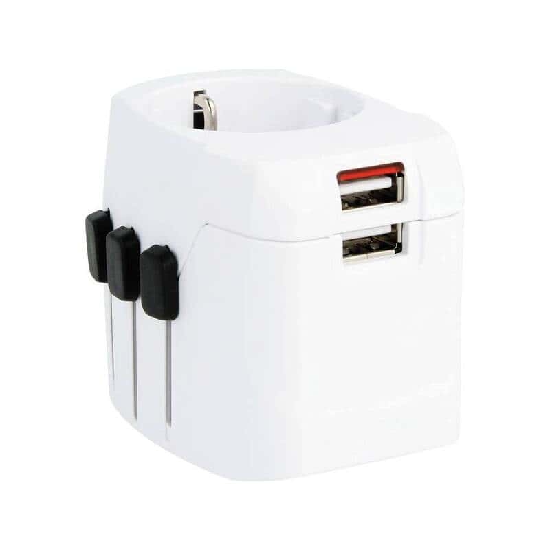 Adaptador de viaje SKROSS - USB ligero, 6,3 A máx., incl. carga USB, con toma de tierra, Reino Unido+EE.UU.+Australia/China