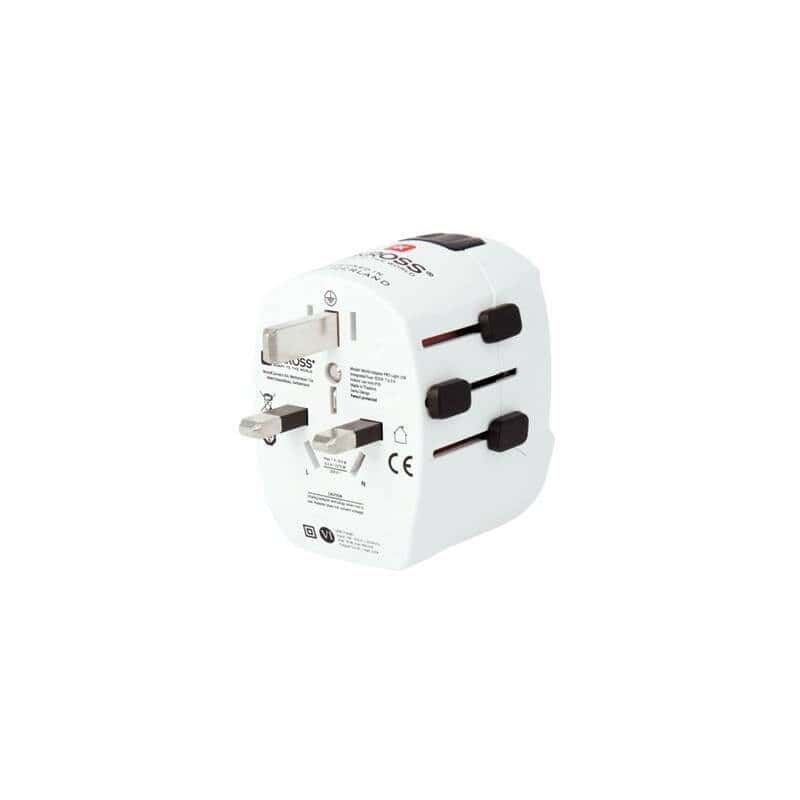Adaptador de viaje SKROSS - USB ligero, 6,3 A máx., incl. carga USB, con toma de tierra, Reino Unido+EE.UU.+Australia/China