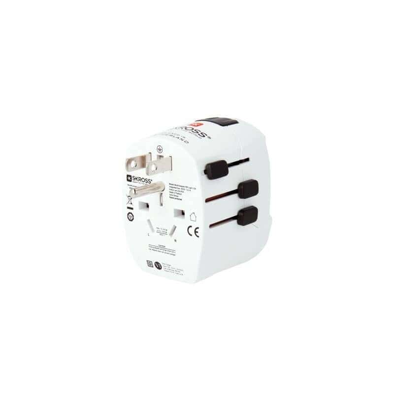 Adaptador de viaje SKROSS - USB ligero, 6,3 A máx., incl. carga USB, con toma de tierra, Reino Unido+EE.UU.+Australia/China