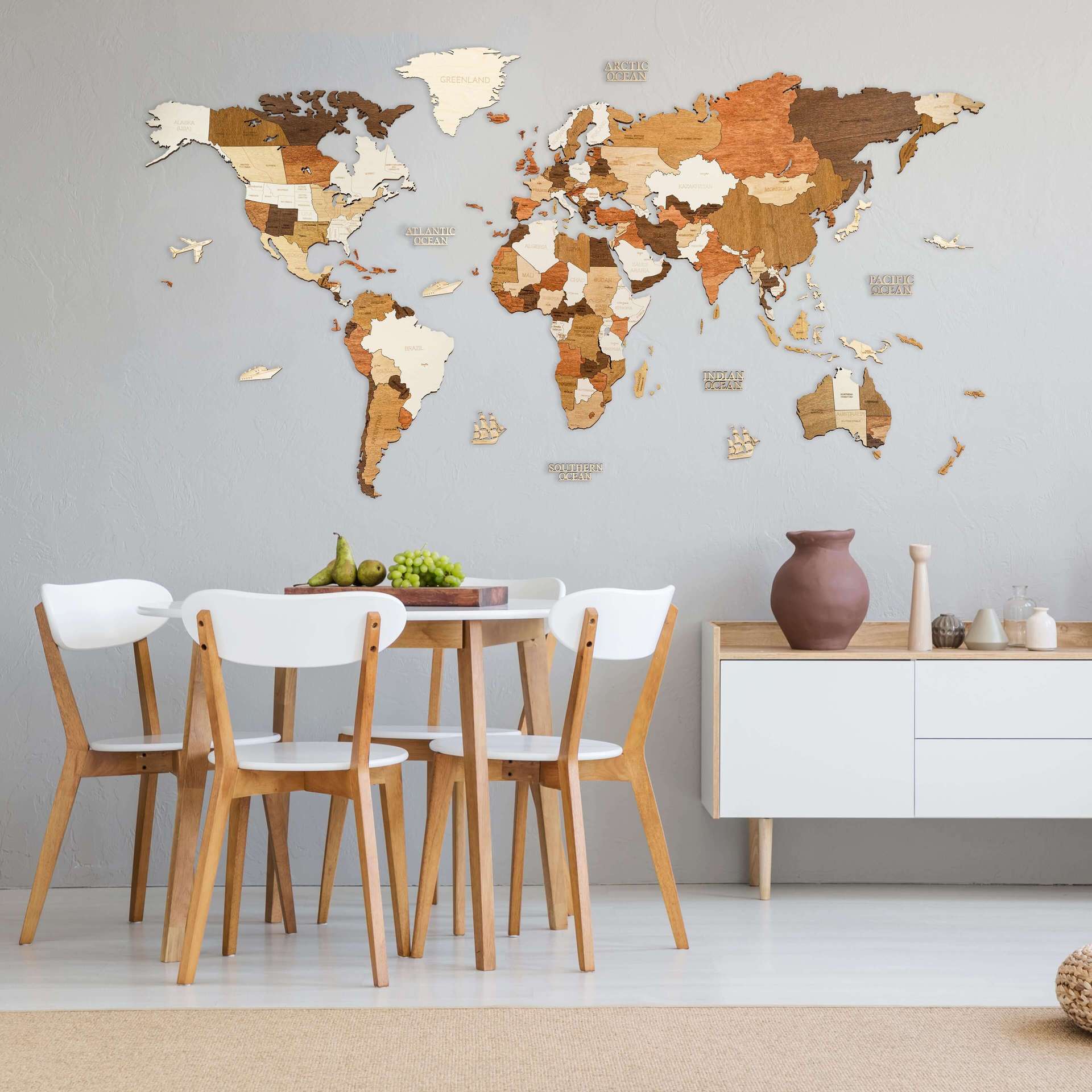 Mappa del mondo 2D in legno